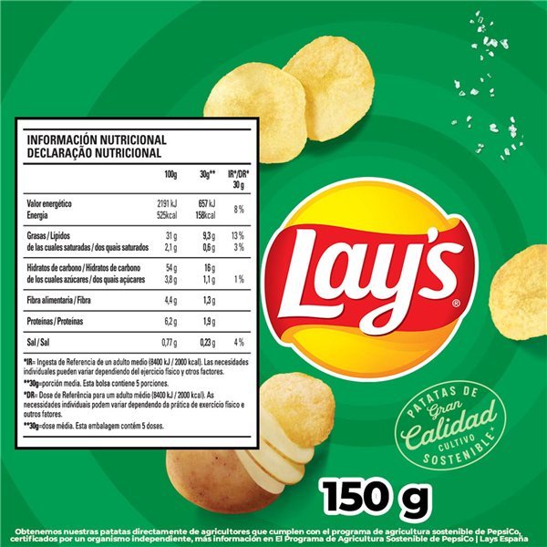 LAY’S Campesinas Sustainable Farming Potato Chips with Vegetable Flavors, 150 g Bags, Pack of 12 (With or Without Gift)-trasera