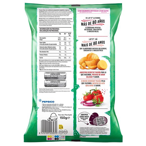LAY’S Campesinas Chips de Pommes de Terre de Cultures Durables avec Saveurs Végétales, Sacs de 150 g, Pack de 12 (Avec ou Sans Cadeau)-lateral
