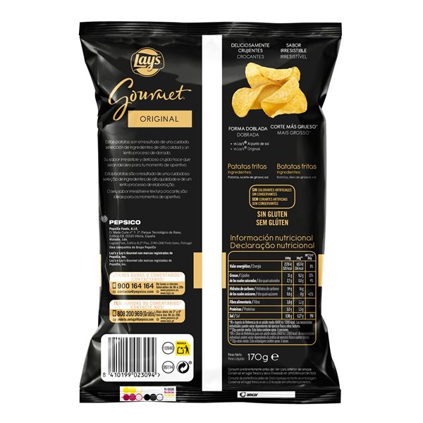 LAY’S Gourmet Patatas Fritas con Sal para Aperitivo Premium, Bolsas de 170 g, Pack de 12-lateral