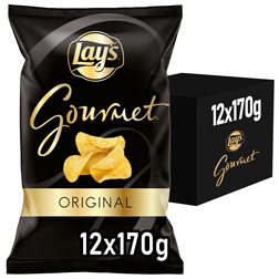 LAY’S Gourmet Patatas Fritas con Sal para Aperitivo Premium, Bolsas de 170 g, Pack de 12