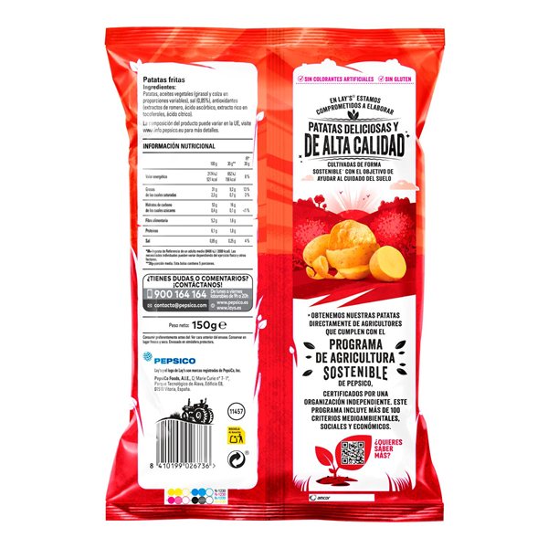 LAY’S Chips de Pommes de Terre Salées pour Apéritif et Consommation Quotidienne, Sacs Individuels de 150 g, Pack de 15 (Avec ou Sans Cadeau)-lateral