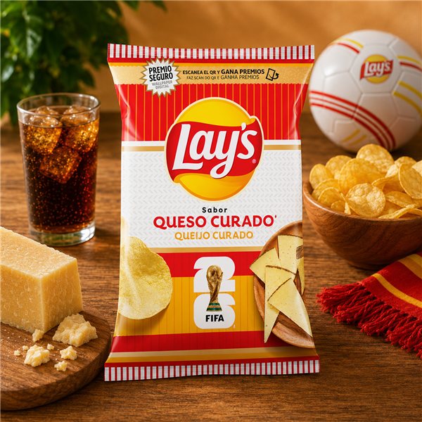 LAY’S Patatas Fritas Sabor Queso Curado para Aperitivo y Consumo Diario, Bolsas de 140 g, Pack de 15-detalle