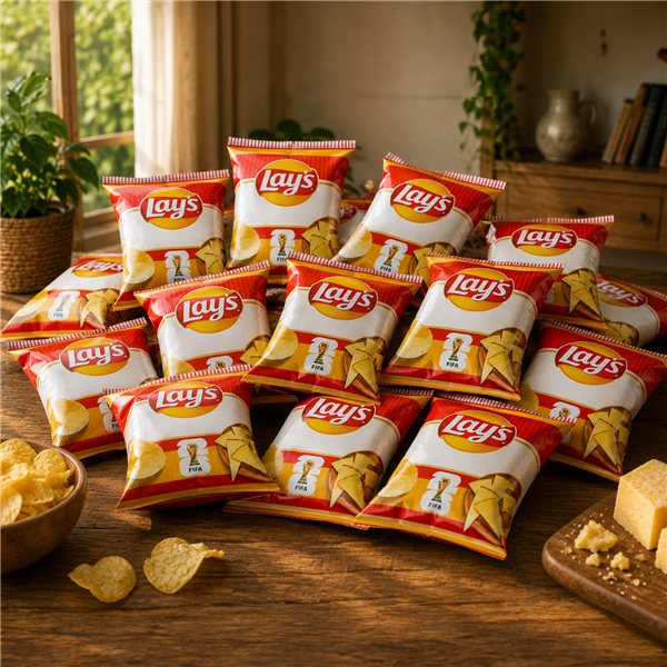 LAY’S Patatas Fritas Sabor Queso Curado para Aperitivo y Consumo Diario, Bolsas de 140 g, Pack de 15-lateral