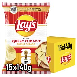 LAY’S Patatas Fritas Sabor Queso Curado para Aperitivo y Consumo Diario, Bolsas de 140 g, Pack de 15