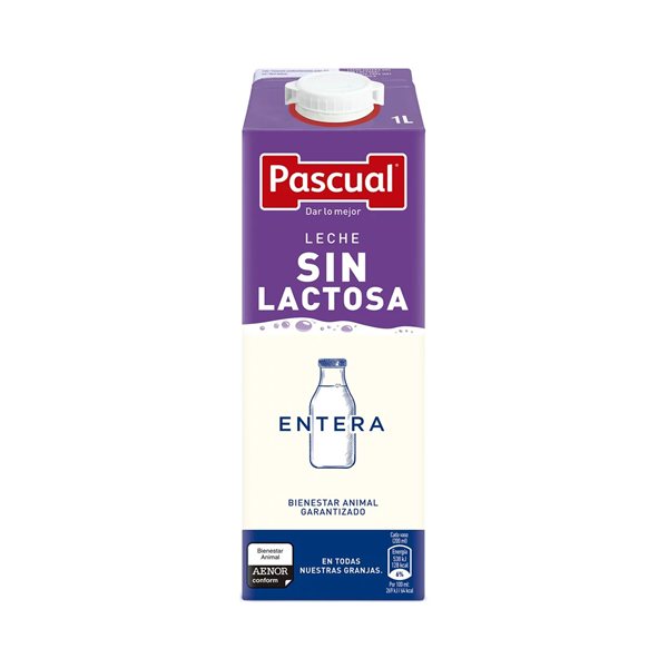 Leche entera UHT sin lactosa de Pascual. Pack 6 briks de 1 Litro. ENVÍOS SÓLO A LA COMUNIDAD DE MADRID.-detalle