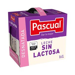 Leche Pascual Desnatada SIN LACTOSA. Pack de 6 briks de 1 litro. ENVÍOS SÓLO A LA COMUNIDAD DE MADRID.