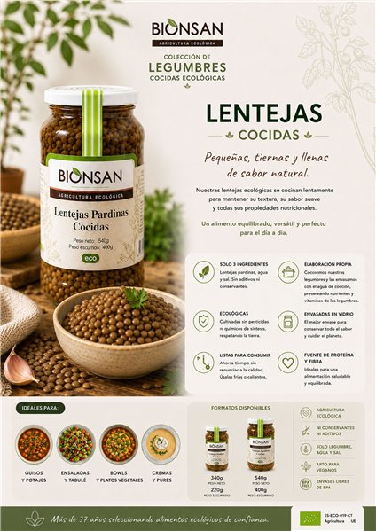 Gekochte grüne Linsen Bio 220g-izquierda