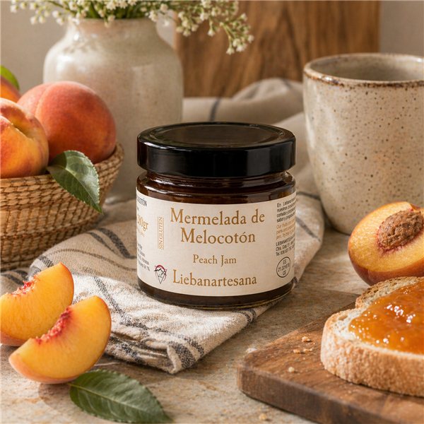 LIEBANARTESANA – Handgemachte Marmeladen 280 g | Geschmäcker Erdbeere, Pfirsich, Pflaume und Aprikose | Natürliche Herstellung | Produkt aus Kantabrien | Packung 4 Einheiten-lateral
