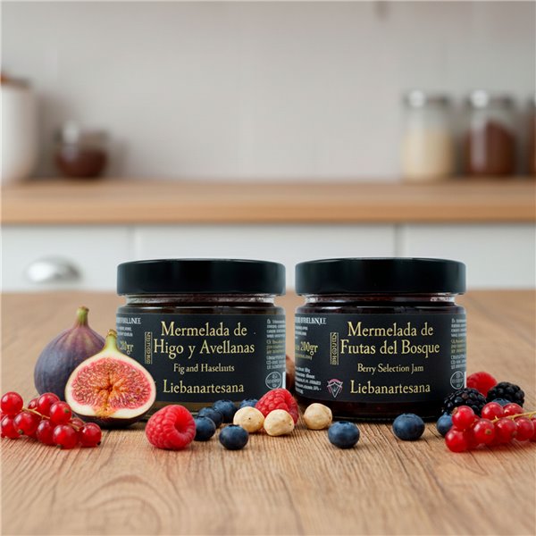 LIEBANARTESANA - Handgemachte Marmeladen-Packung 2x280g | Feigen mit Haselnüssen + Waldfrüchte | Natürlich und traditionell aus Kantabrien.-lateral