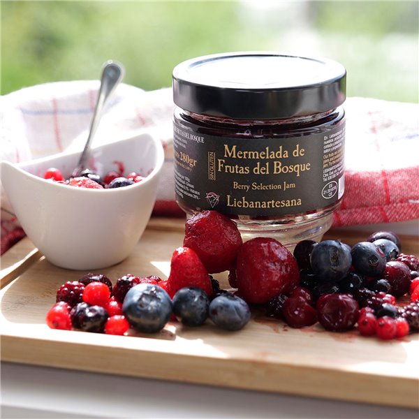 LIEBANARTESANA - Handgemachte Marmeladen-Packung 2x280g | Feigen mit Haselnüssen + Waldfrüchte | Natürlich und traditionell aus Kantabrien.-trasera