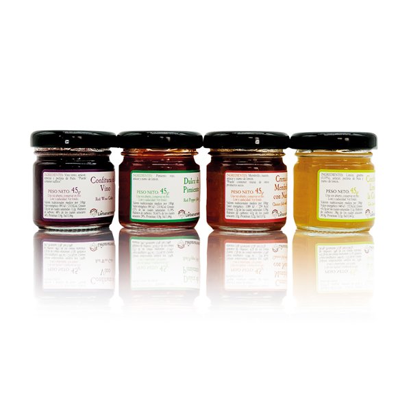LIEBANARTESANA - Special Pack to Accompany Cheeses Pack 4x45g | Wine Jam + Sweet Pepper Jam + Quince Cream with Walnuts + Lemon and Ginger Jam | Natural and Traditional from Cantabria.-detalle