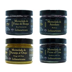 LIEBANARTESANA - Pack Mermeladas Artesanas Pack 4x280g | Arandános de Cantabria + Fresa al Cava + Frutos del Bosque +  Naranja al Orujo | Natural y Tradicional de Cantabria