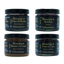 LIEBANARTESANA - Handmade Jam Pack 4x280g | Strawberry with Cava + Forest Fruits + Orange with Orujo + Apple and Cinnamon | Natural and Traditional from Cantabria.