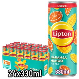 LIPTON Ice Tea Orange Mangue, Boisson Rafraîchissante de Thé Noir Sans Gaz avec Jus de Fruits, Pack de 24 x 330 ml (avec ou sans cadeau)