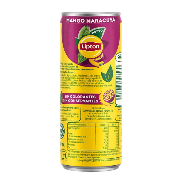 LIPTON Mangue maracuja 330ml, Boisson de Thé, Pack de 24 x 330 ml (avec ou sans cadeau)-trasera