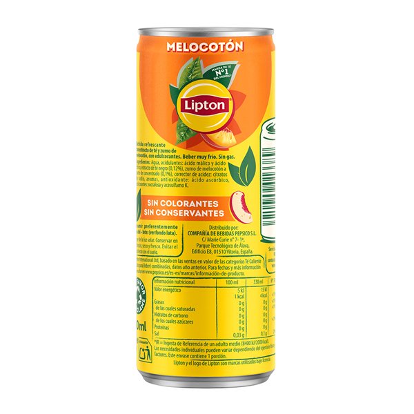 LIPTON Eistee mit Pfirsichgeschmack, zuckerfrei und kalorienarm, Packung mit 24 Dosen à 330 ml, insgesamt 7,92 Liter (mit oder ohne Geschenk)-trasera