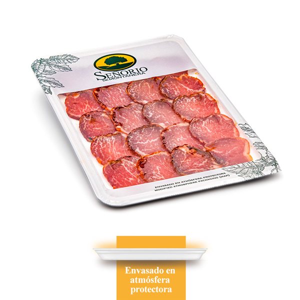 Lomo de bellota 100% ibérico, loncheado, Señorío de Montanera-detalle
