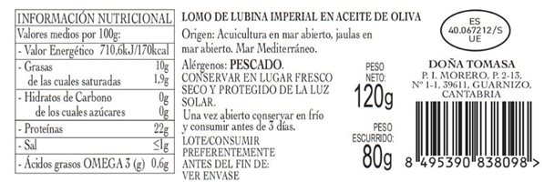 Imperial Sea Bass loin in olive oil 120g.-trasera