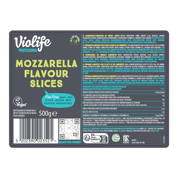 Vegan Slices MOZZARELLA FL 500g Violife-izquierda