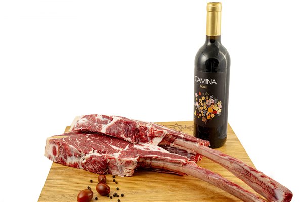 Lot de 2 tomahawks de viande et vin-detalle