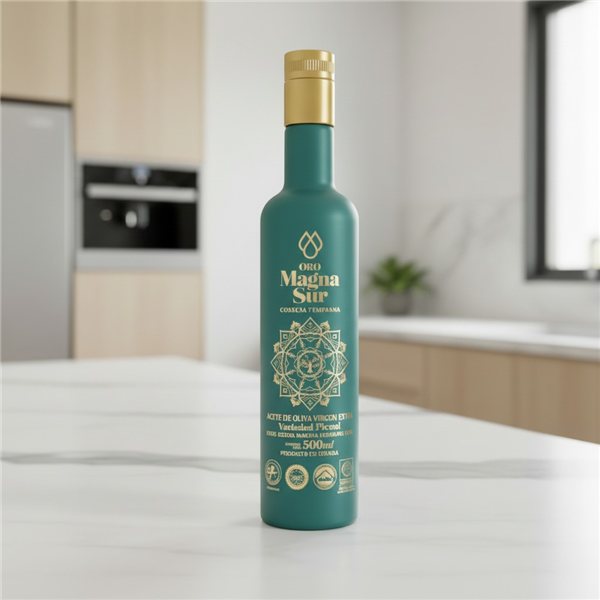 Récolte précoce de Magnasur Picual, bouteille de 500 ml.-lateral