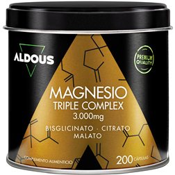 Complexe de Magnésium Triple - 3000 mg de Magnésium - Bisglycinate, Citrate et Malate de Magnésium - 200 Capsules - Aldous