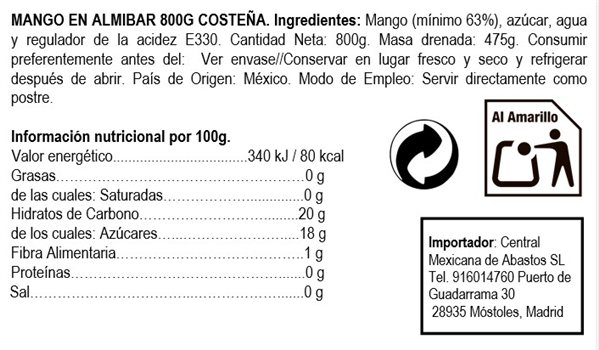Mango en almíbar (rebanadas) ""La Costeña"" 800g-detalle