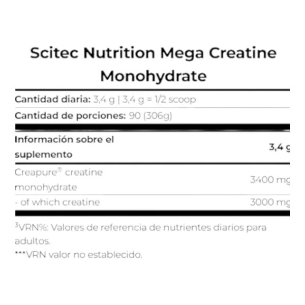 Mega Creatine Monohydrate Creapure 306 Gr-detalle