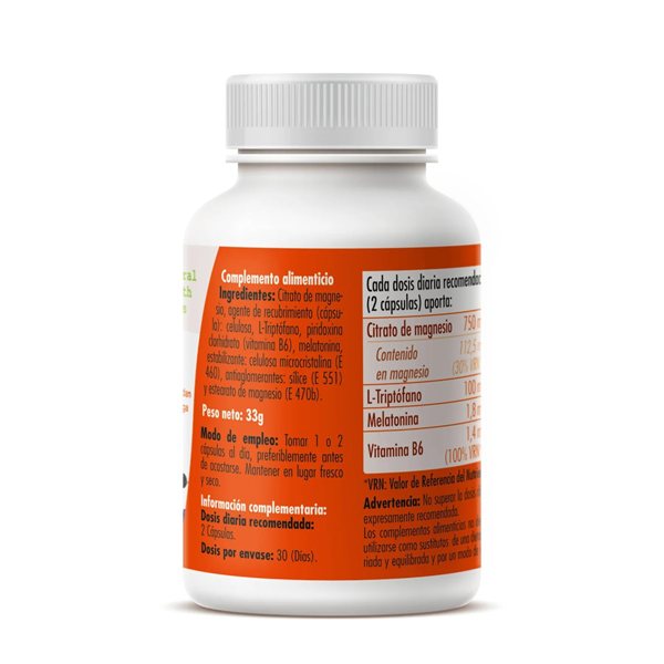 Complexe de Mélatonine Magnésium+L-Tryptophane+Vit. B6 550mg 60 cps GHF-trasera