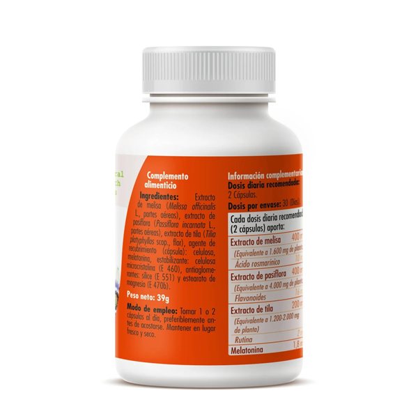 Melatonina Melisa+Pasiflora+Tila 650mg 60 caps GHF-trasera