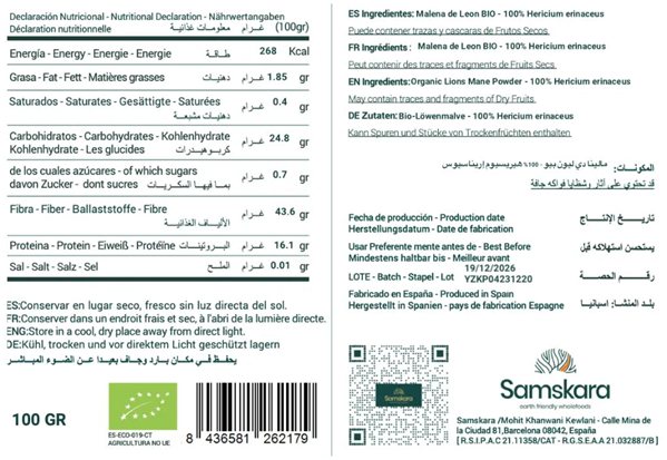 Melena de León en Polvo BIO - 100g-lateral