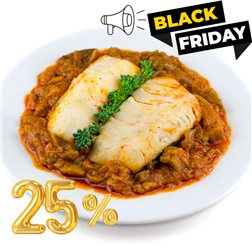 Baked hake with ratatouille.