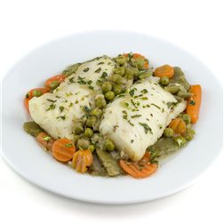 Hake in vegetable sauce.