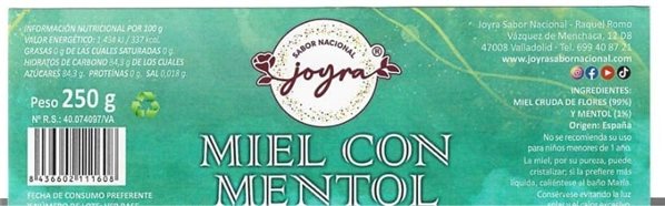Honey with Menthol - 250 gr.-izquierda