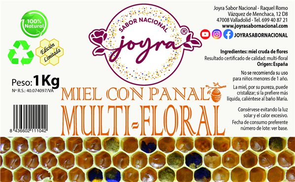 Multifloraler Honig mit Waben - 1 kg.-trasera