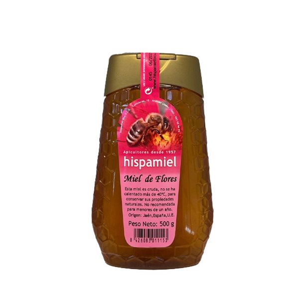 Miel de Flores antigoteo 500g Hispamiel-lateral