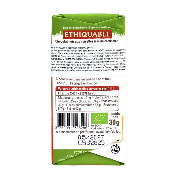 Mini tablette Choco noir Noisettes BIO 30 g-detalle