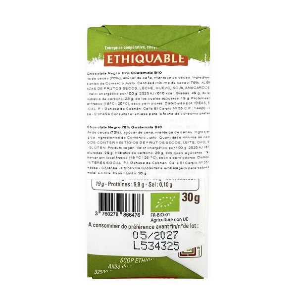 Mini-Tafel Schokolade 78% Guatemala BIO 30 g-detalle