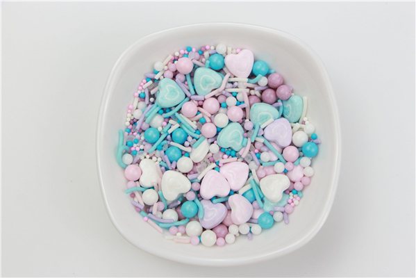 MIX HEARTS, BALLS, AND PASTEL COLOR STICKS SPRINKLES 450g. C.A.P-lateral