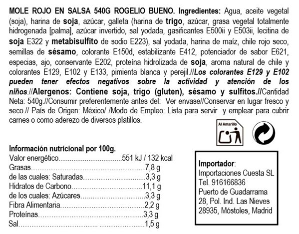 Red mole in Rogelio Bueno sauce 540g-detalle