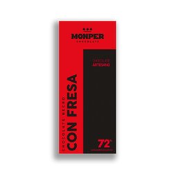 Monper - Chocolat noir avec fraise 85g | Cacao 72% et fraises naturelles croustillantes