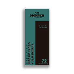Monper - Dark Chocolate with Cocoa Nibs and Almonds 85g | 72% Cocoa and Crunchy Marcona Almonds