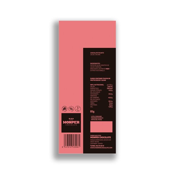 Monper – Chocolate Picante 85g | Cacao 72% y toque de chile artesanal-detalle