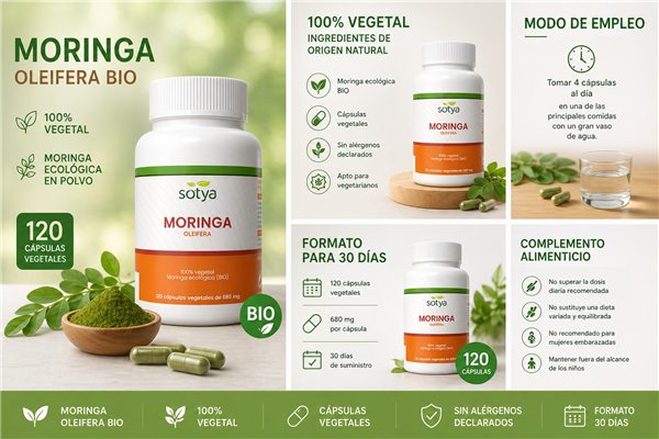 Moringa Oleifera BIO 680mg 120 capsules Sotya-izquierda