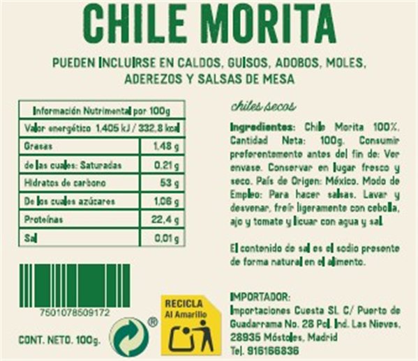 Dried Morita El Sarape 100g-lateral