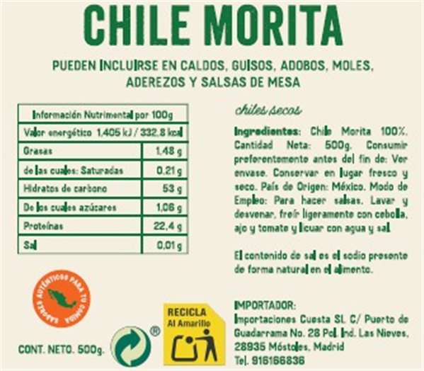 Dried Morita El Sarape 3kg-trasera