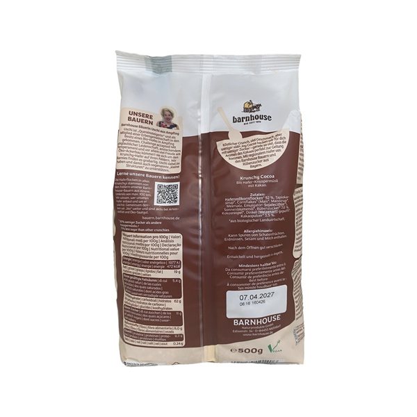 Muesli Krunchy cacao 30% de sucre en moins Bio 500g Barnhouse-lateral