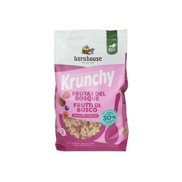 Muesli Krunchy Waldfrüchte 30% weniger Zucker Bio 500g Barnhouse-izquierda