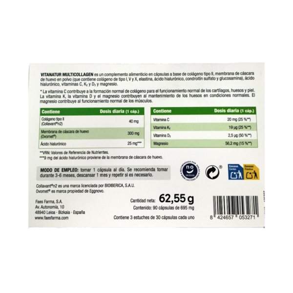 Collagène multiple (pack de 3 mois, 90 gélules) 1 mois gratuit Vitanatur-detalle