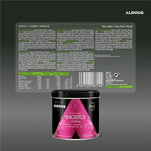 Myo-Inositol + D-Chiro-Inositol - 210 Capsules - Équilibre Hormonal Féminin - Aldous-izquierda